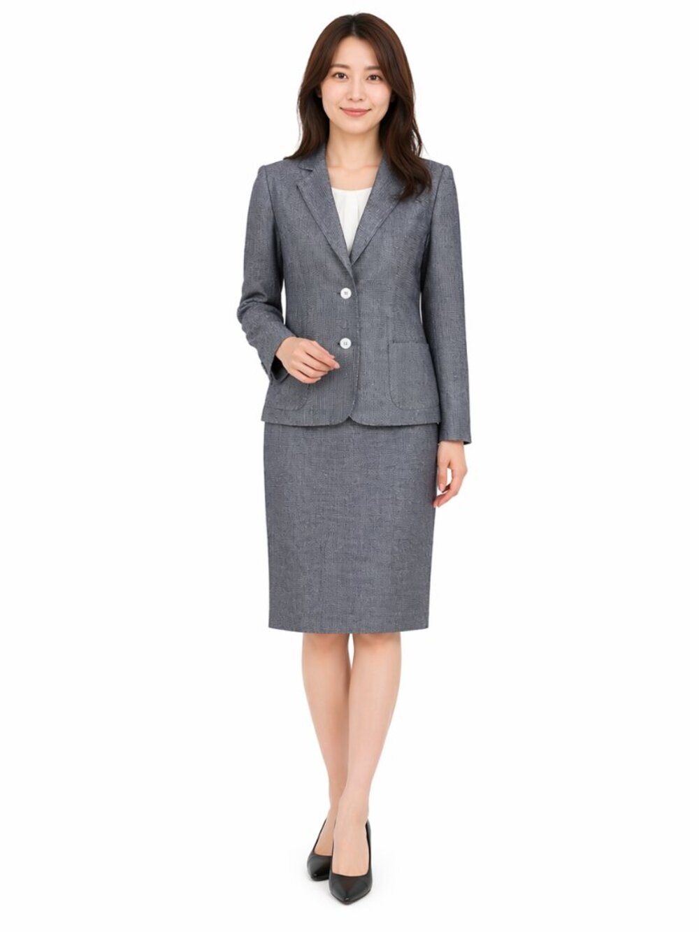 Kasper Skirt Suit Size 12 Black White 2 Button Blazer Notch Collar Kick Pleat